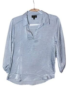 OLM Boutique Brand Long Top Blouse Dove Gray / Light Blue NWT
